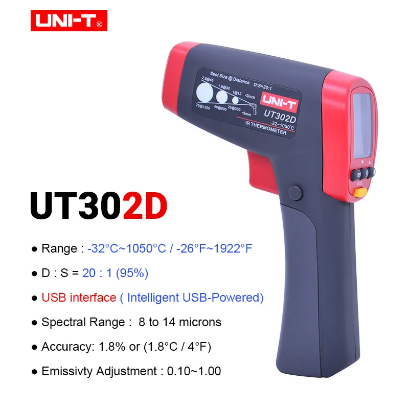 UNI-T UT302D Infrared Thermometer -26F~1922F 20:1 Non Contact Infrared Thermometer Fast Test MAX MIN AVG DIFF Measurement