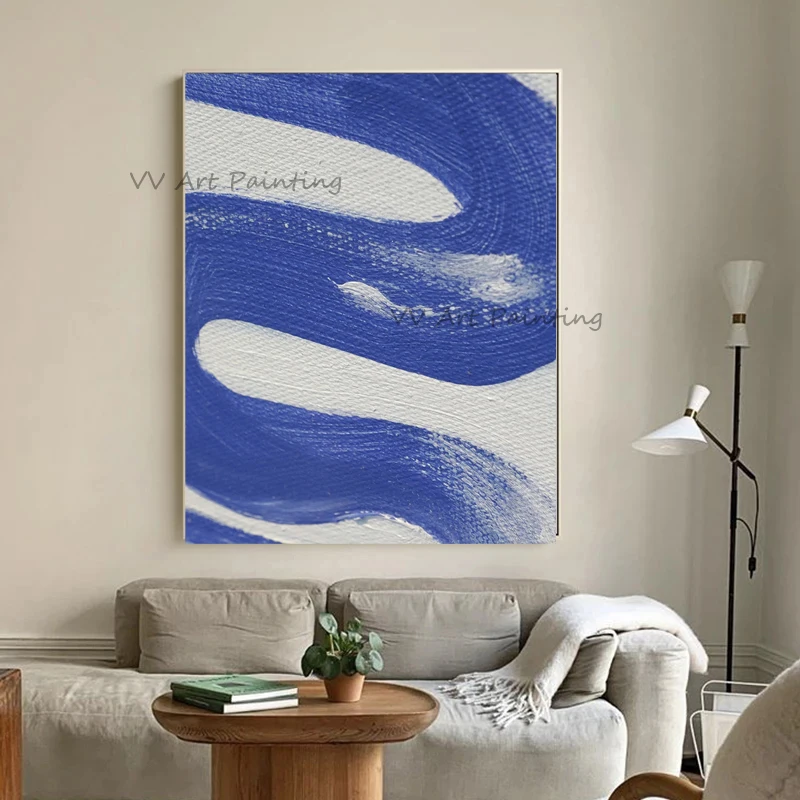 100% Handmade New Wall Paper Modern Abstract Oil Painting On Canvas Hand Painted Blue Wave Mural Picture Home Decor Pictures