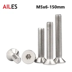 M5 Countersunk Hexagon Socket Bolts 5mm x 6 712 14 75 80 85 90 95 100 130 140 150mm 304 Stianless Steel Flat Head Allen Screws