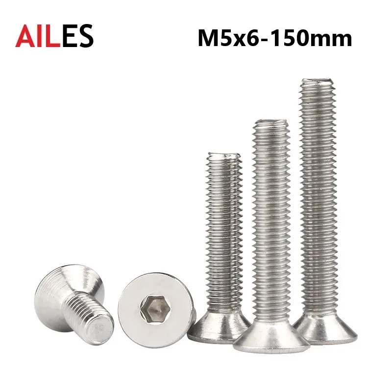 M5 Countersunk Hexagon Socket Bolts 5mm x 6 712 14 75 80 85 90 95 100 130 140 150mm 304 Stianless Steel Flat Head Allen Screws