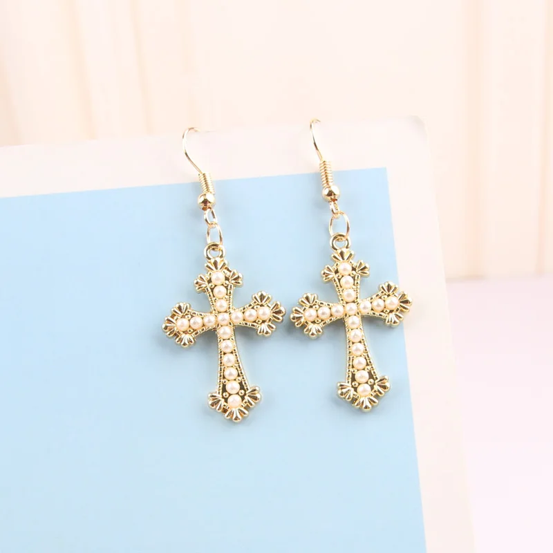 10pcs/pack 20*30mm Cross Metal Pearl Cross Gold Color  Charms Pendant  For Earring Bracelet  DIY handmade