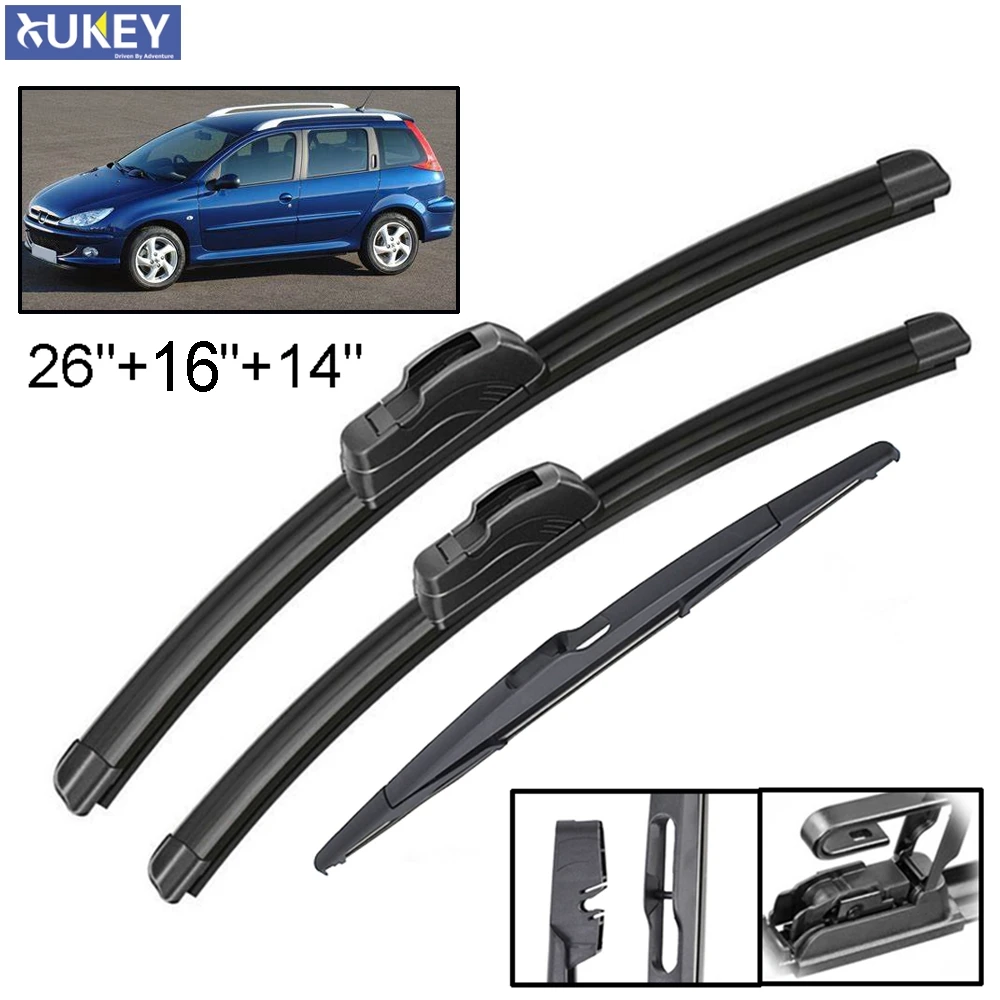 Xukey 3 pièces avant arrière essuie-glace lames Set pour Peugeot 206 SW 206SW Wagon 2001 2002 2003 2004 2005 2006 2007