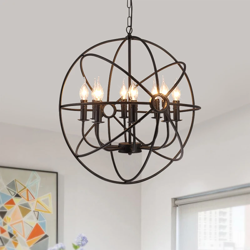 Antique chandelier loft retro wrought iron creative personality sphere chandelier cafe bar restaurant art American black light