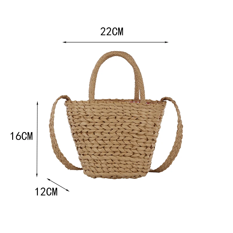 Handmade Women Handbag Summer Beach Vacation Straw Bag Rattan Weave Basket Female Bucket Shoulder Crossbody Bag Bohemian Tote