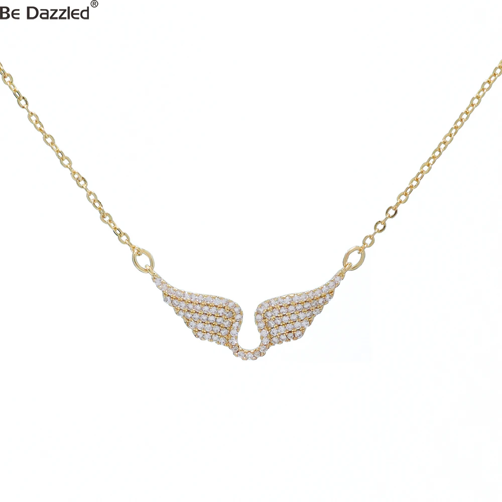 

Delicate Women 24K Gold Plated Zircon Angel Wing Chain Pendant Necklace