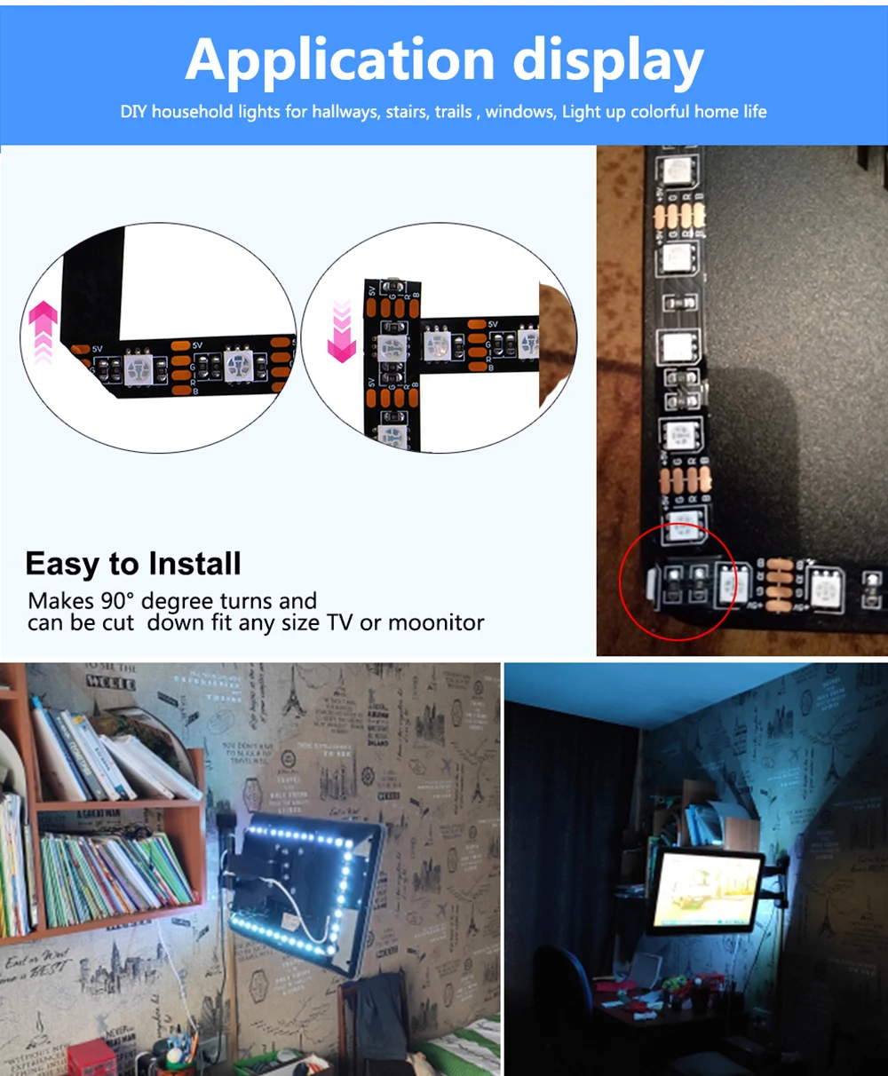 5V taśma LED z USB RGB nie wodoodporna SMD 5050 30Led/m 0.5M 1M 2M 3M 4M 5M LED USB taśmy podświetlenie TV za pomocą pilota zdalnego sterowania