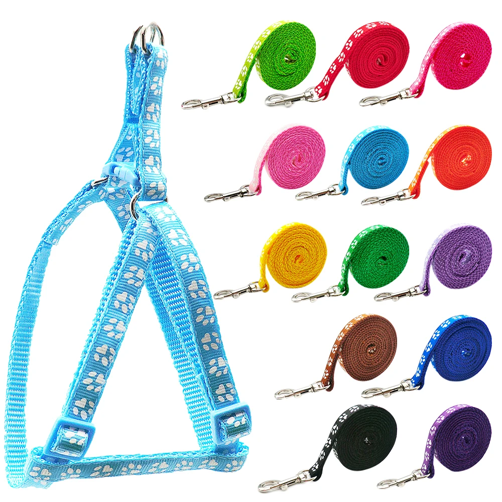 24Sets Adjustable Pet Dog Colorful Harness Set Dog Leashes Personalized Paw Dog Cat Leash Training Walking Pet Supplies Walking