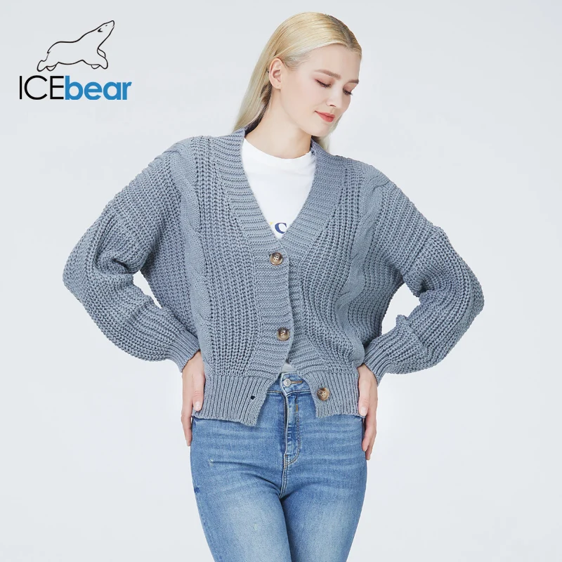 ICEbear 2022 fall winter women\'s sportswear solid color v-neck cardigan sweater set knitting BJ-4