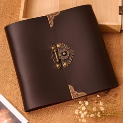 Leather lock Wedding Guest Book/black scrapbook album gift set/400gsm leather photo album book baby large capacity