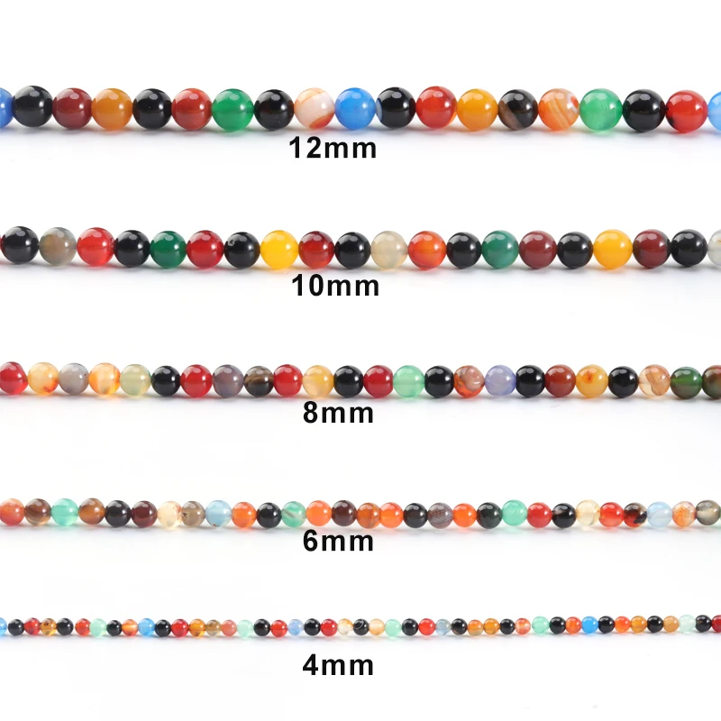 High Quality 4 6 8 10mm Random Mixed Color Nature Loose Beads Colorful Agate Beads Round Stone Spacer Beads For Jewelry Making