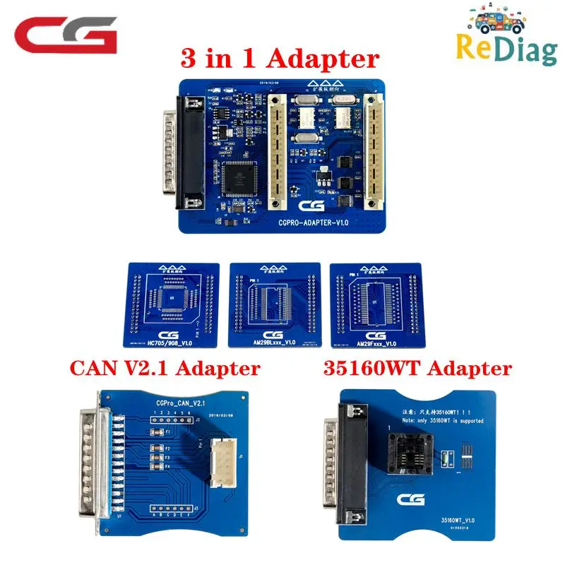 

Original Adapters for CG Pro 9S12 Programmer HC705/908 AM29FXXX AM29Blxxx 3 in 1 CAS4 Adapter 35160WT/TMS370/CAN V2.1 Adapter