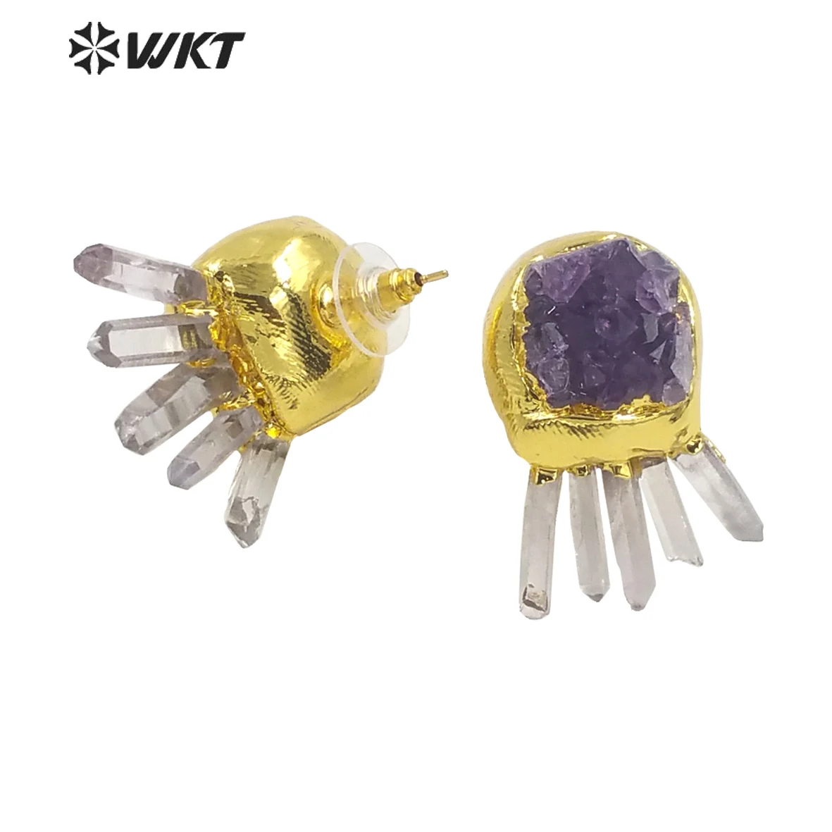 WT-E650 Wonderful Fashion Gold Electroplated Amethysts Stone Studs Earrings Women Beautiful Nice Decoration Charming And Cute