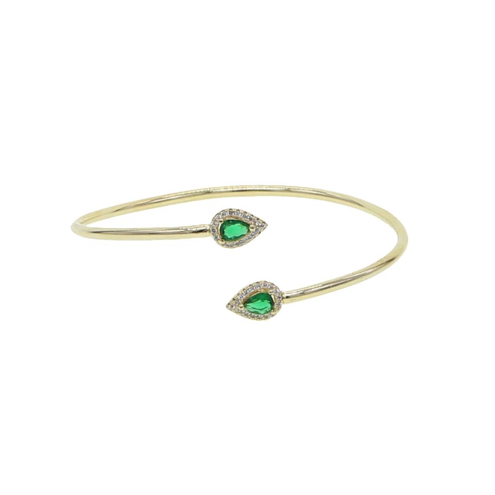 Open adjusted size tear drop cz green red blue twisted band cuff bangle bracelet fashion