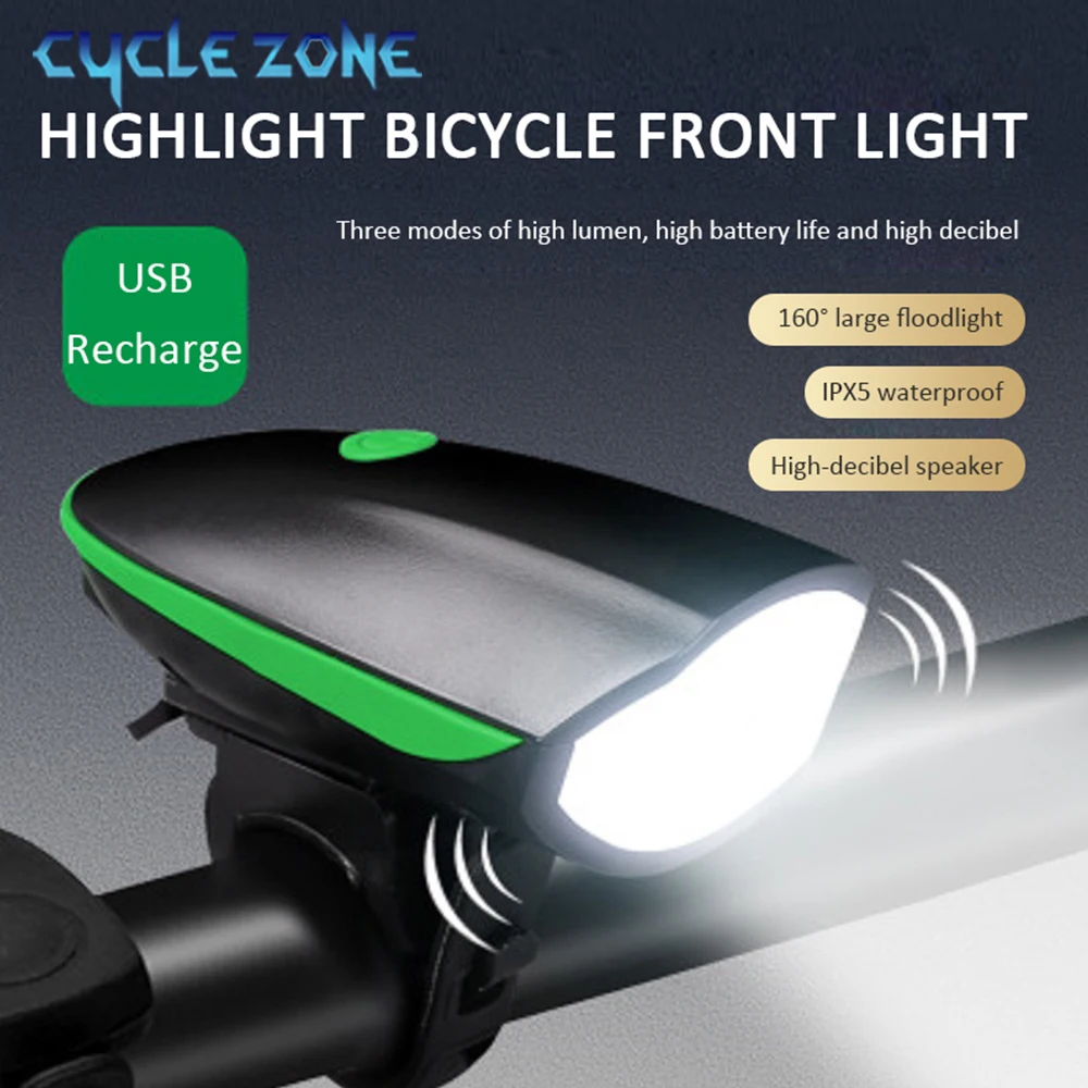 

120DB Bike Bell USB Rechargeable Light T6 Multifunction Bike Horn Light Front Bicycle Waterproof Lamp Cycling Bell Bicycle Light