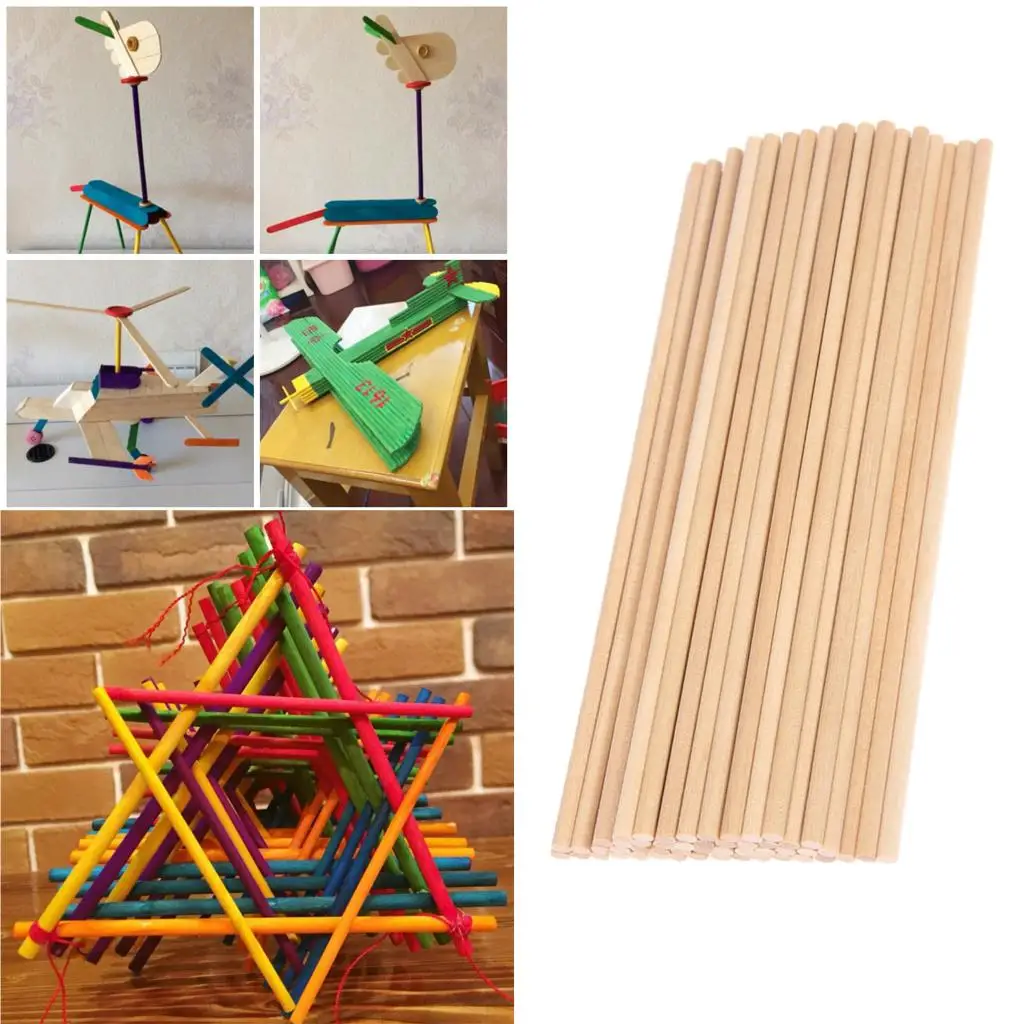 50Pcs rotondo 5mm di spessore incompiuto bastone di legno asta di centraggio in legno per bambini modello che fa fai da te decorazione della festa