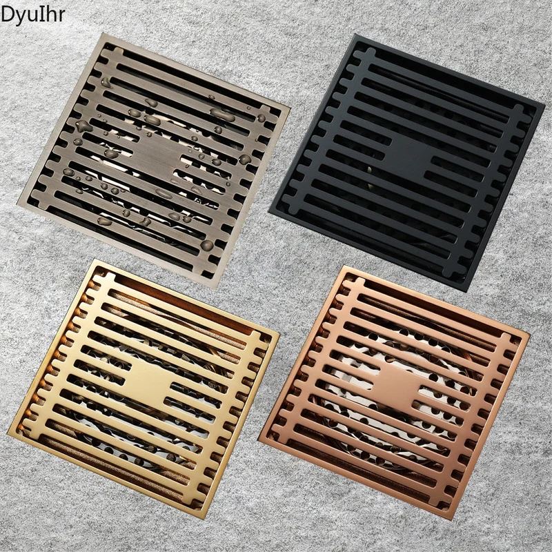 Retro simple bamboo braided copper deodorant floor drain anti-reflective square rose gold floor drain DyuIhr