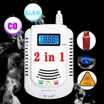 1-2pcs Sensitive Gas Leak Detector Carbon Monoxide LED Display 2in 1 Natural Gas Sensor Propane Butane EU Plug LPG Security Alarm