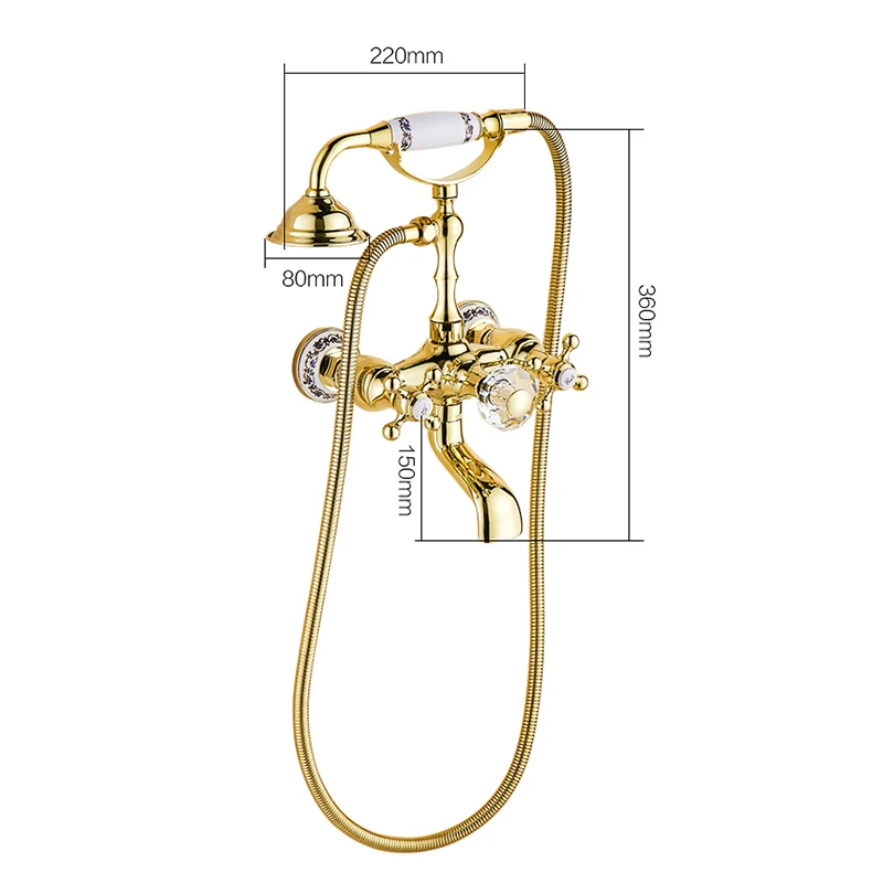 Luxury Crystal Handle Bathtub Gold Brass Faucet with Hand Shower Telephone Type Bath Faucets Sets Mixer Tap Wall Mounted EL8310G