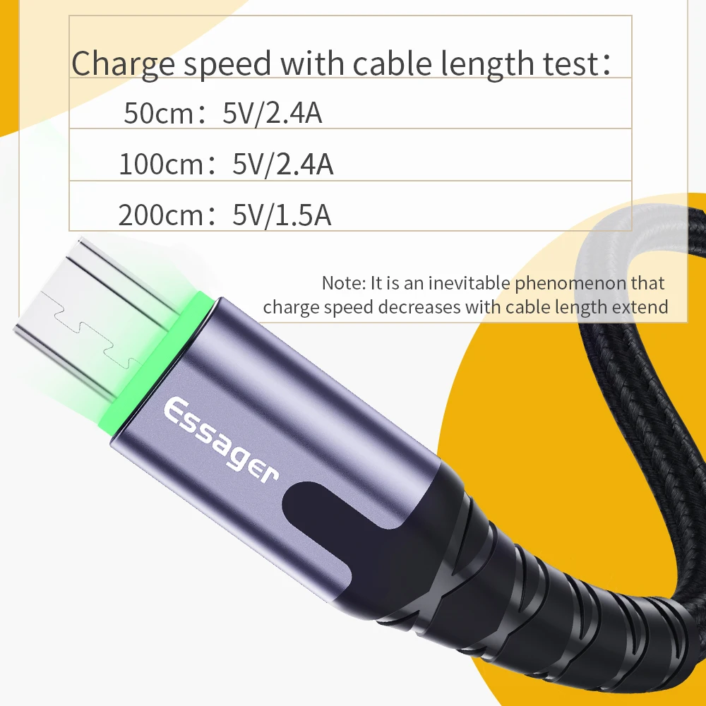 Essager Micro USB Cable 2.4A Fast Charger 3M Microusb Cable for Huawei Xiaomi LED Wire Android Phone Charging Data Cables Mobile