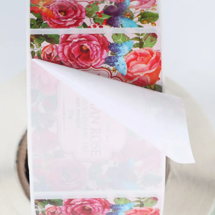 Customized Printed Flowers Cosmetic Packing Seal Adhesive Stickers Labels Waterproof Vinyl Shampoo Roll Label Personalized