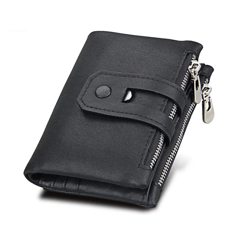 New RFID Genuine Leather Women Wallet With Zipper Coin Pocket Credit Card Holder Crazy Horse Purse For Man Men Money Bag