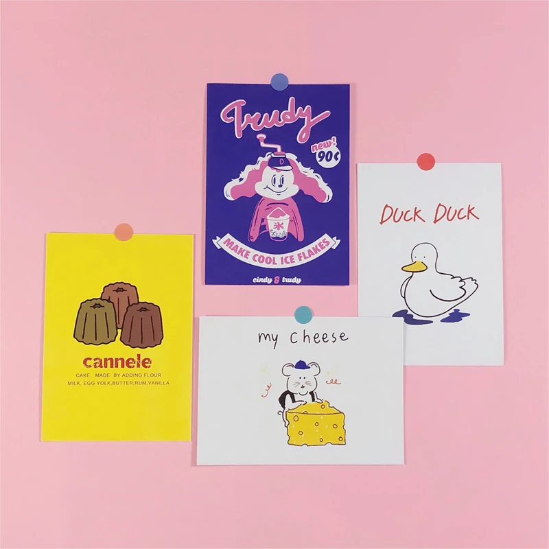 Korea Ins Simple Retro Duck Illustration Card Postcard Cute Cartoon Sticker Stationary Wall Decoration Swing Prop Envelope Gift