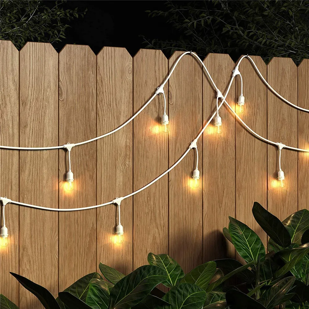 IP68 15M LED Commercial Grade Outdoor String Lights with Edison Style S14 LED Bulbs - White Cord for Party Wedding Lighting