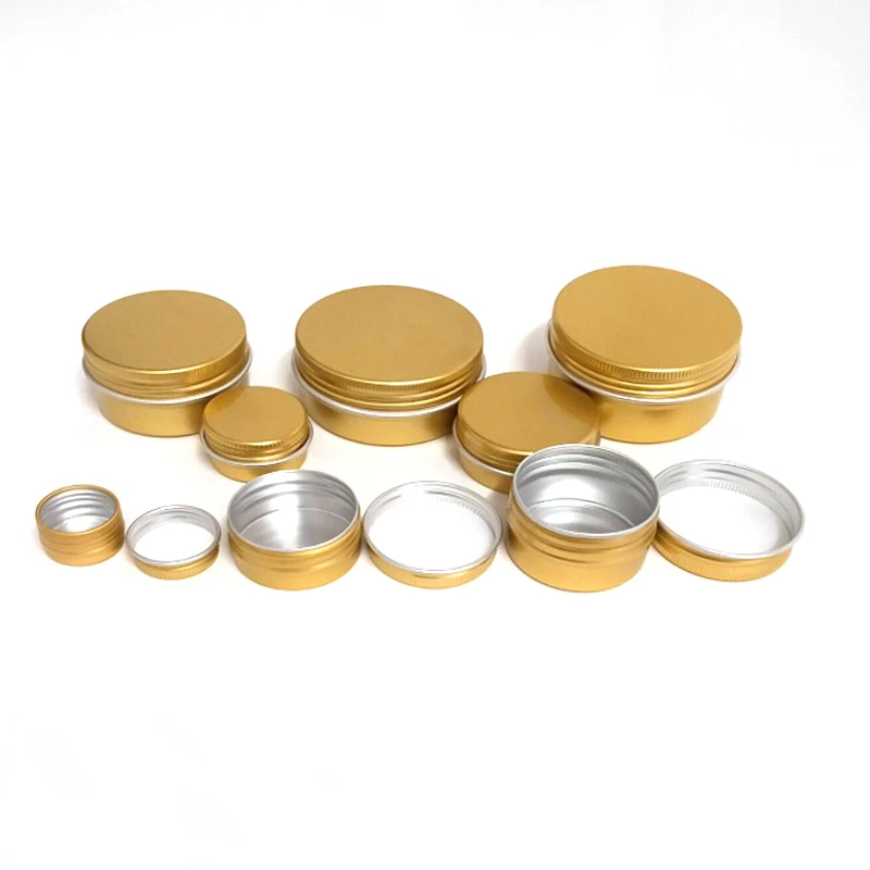 100PCS Gold Schraube Gewinde Leere Aluminium Creme Jar Zinn Kosmetische Lip Balm Container Nagel Decor Handwerk Topf Nachfüllbare Flasche 5g-60g