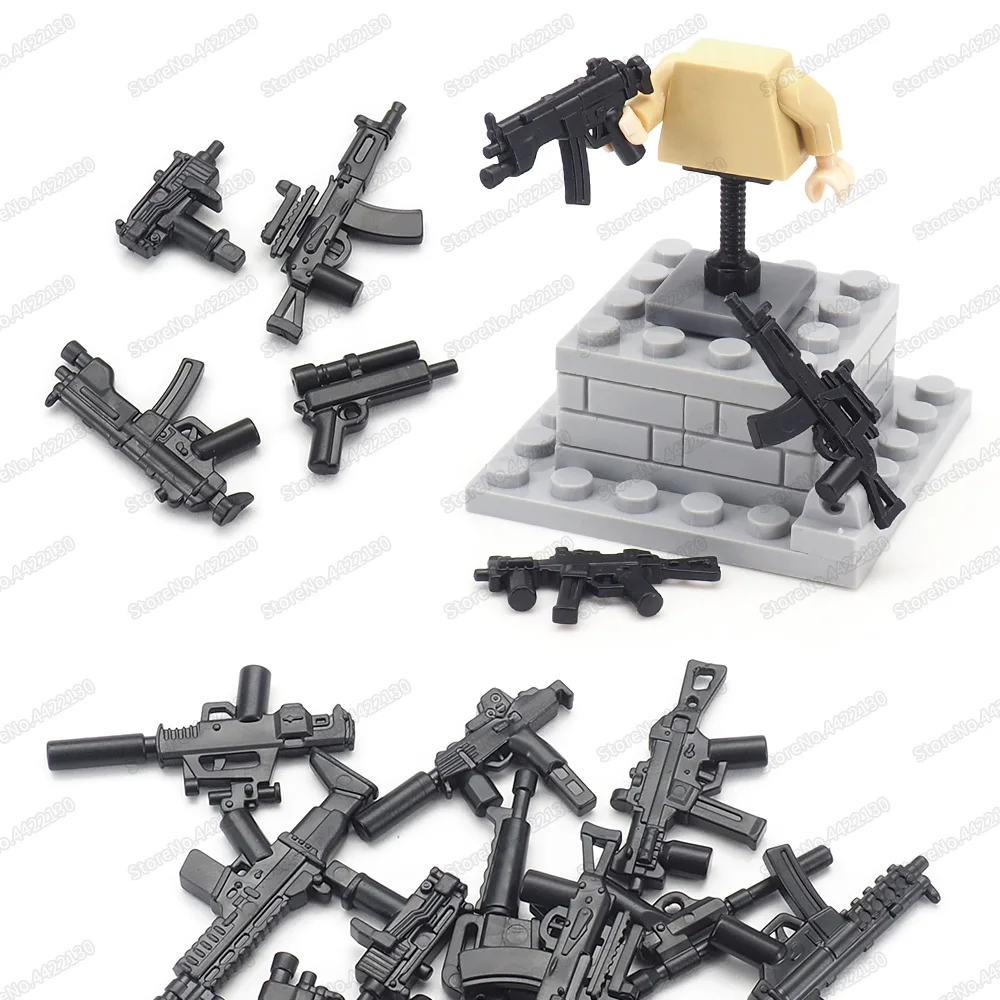 Military Weapons Dagger M1911 MP5 Submachine Gun Set Building Block Moc Soldier WW2 Figures Equipment Model Child Gifts Boy Toys