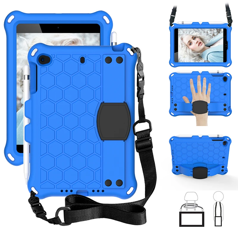 Capa de eva com alça de ombro para ipad, capa portátil à prova de choque com alça de ombro para mini 5/mini 4 2/3 polegadas + caneta para ipad mini 1/7.9