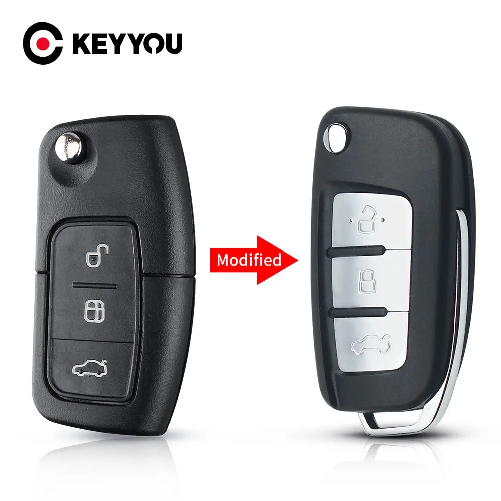 KEYYOU Modified 3 Buttons Flip Remote Key Shell For Ford fusion Focus Fiesta MK7 mondeo MK3 mk4 Galaxy Ranger Fob Car Key Case