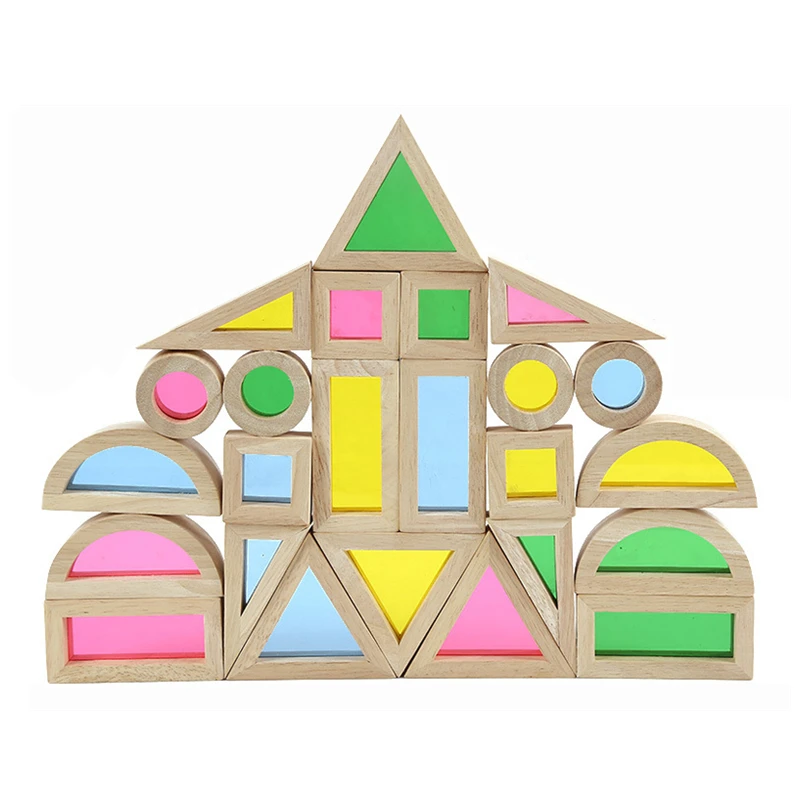 

24PCS Creative Acrylic Rainbow Assemblage Building Blocks Wooden Geometric Learning Educational Tower Pile of Baby Toys Children