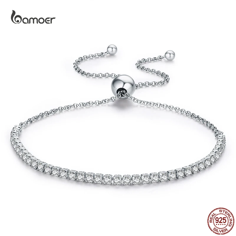 Bamoer 925 Sterling Silver Sparkling Pop 3 Colors Sweet College Style Bracelet Women Link Tennis Birthday Jewelry Gift SCB029