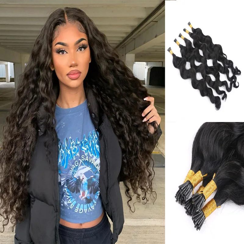 

Brazilian Jet Black Deep Wave Tip Microlinks Extension Texture Human Hair For Women Virgin Hair Bulk Seamless Skin Weft Tape