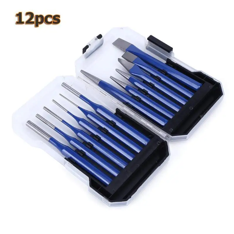 High quality 12PCS/Set 3-8mm Vanadium steel Wood Carving Tool  Punch Pin Chisel Rivet Screw Mark Hole Woodwork Carve Set