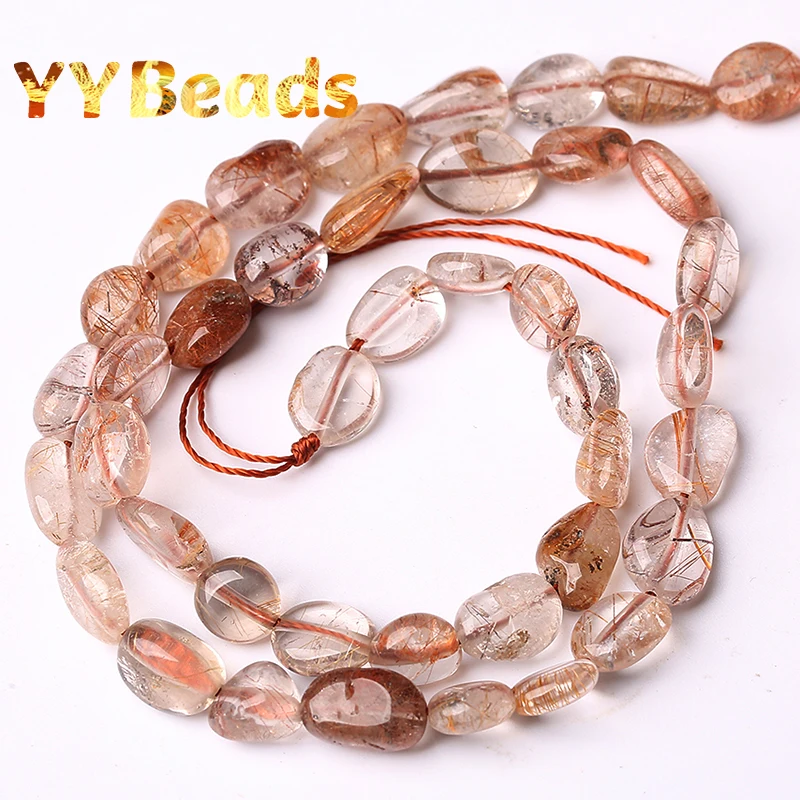 Natural Irregular Copper Rutilated Quartz Crystal Smooth Loose Charm Beads for Jewelry Making DIY Bracelet Necklace Accessories