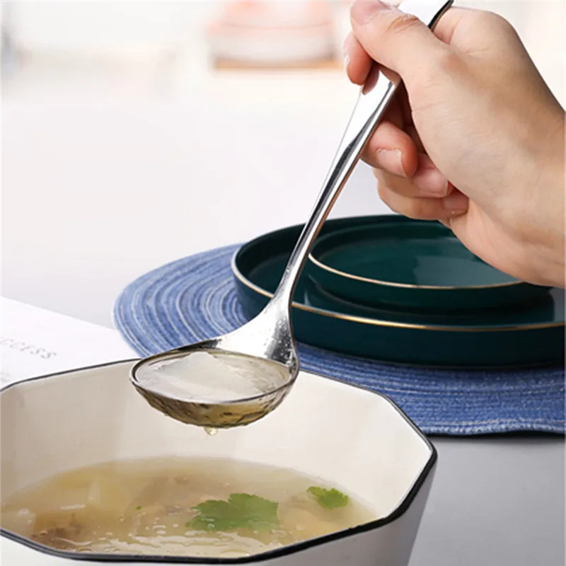 304 Stainless Steel Long Handle Soup Spoon Colander Hot Pot Ramen Scoop Bouillon Tablespoons Skimmer Kitchen Dishes Tableware