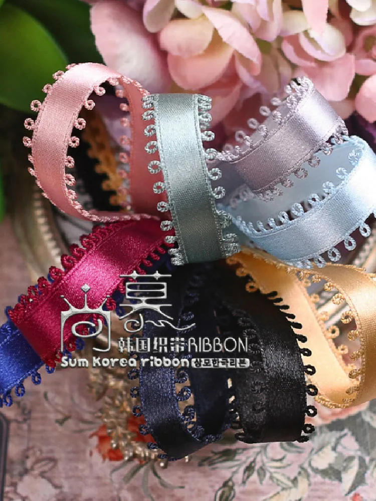 Picot Satin Ribbon 10mm 16mm 100Yards Ear Side Handmade Earrings Brooch Hair bows Accessories Satin Skirt Solid Color Webbing Ta — zdjęcie 2
