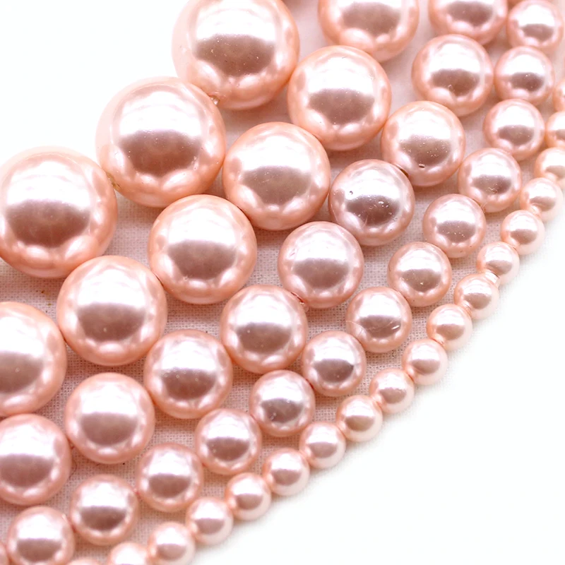 Natural Pink Shell Pearl Beads For Jewelry Making Choker Making Round Smooth bead Diy Bracelet Jewellery 4/6/8/10/12mm