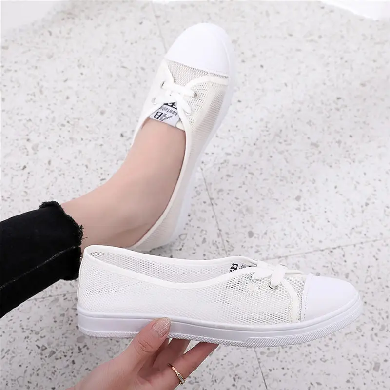 New Summer White Women Flat Shoes Shallow Mouth Mesh Women Sneakers Shoes Breathable Ladies Mesh Flat Casual Shoes