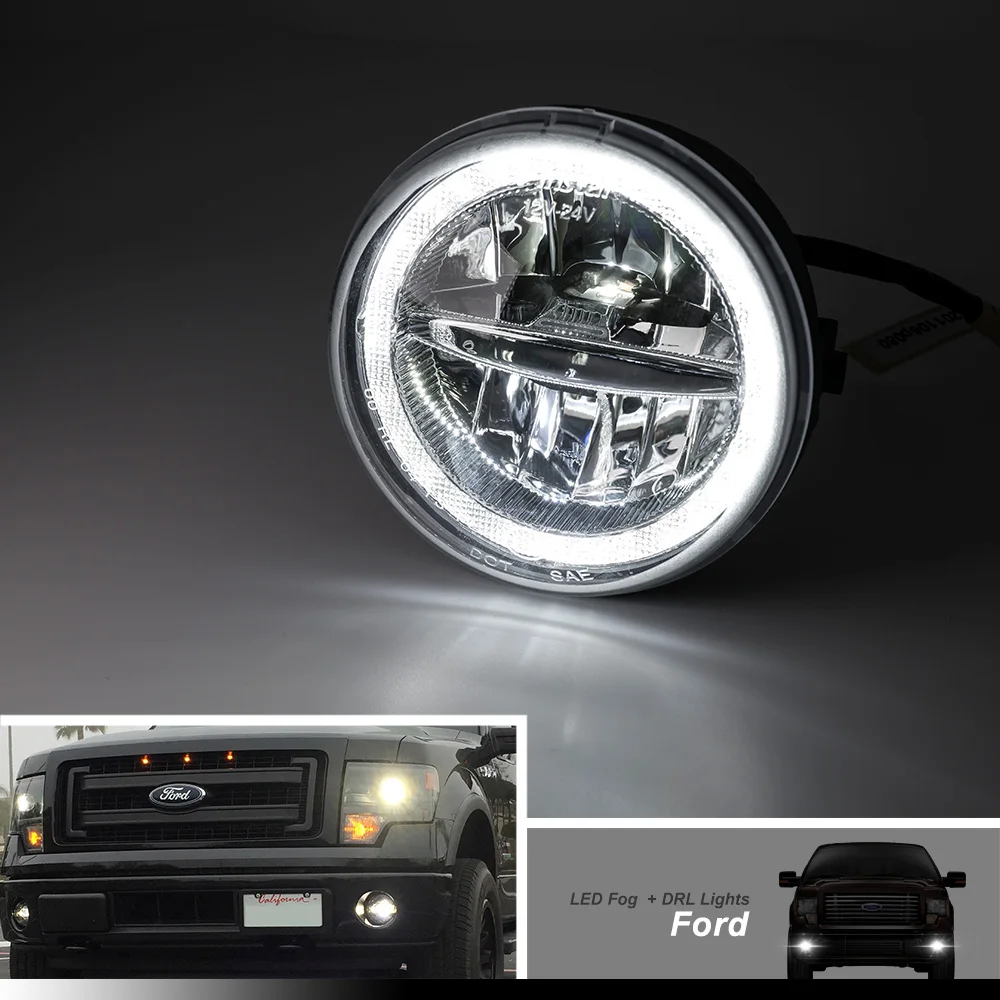 2Pcs LED Fog Driving Light Assy for 2006 2007 2008 2009 2010 Ford F-150 2006-08 Lincoln Mark Halo Ring DRL Daytime Running Lamp