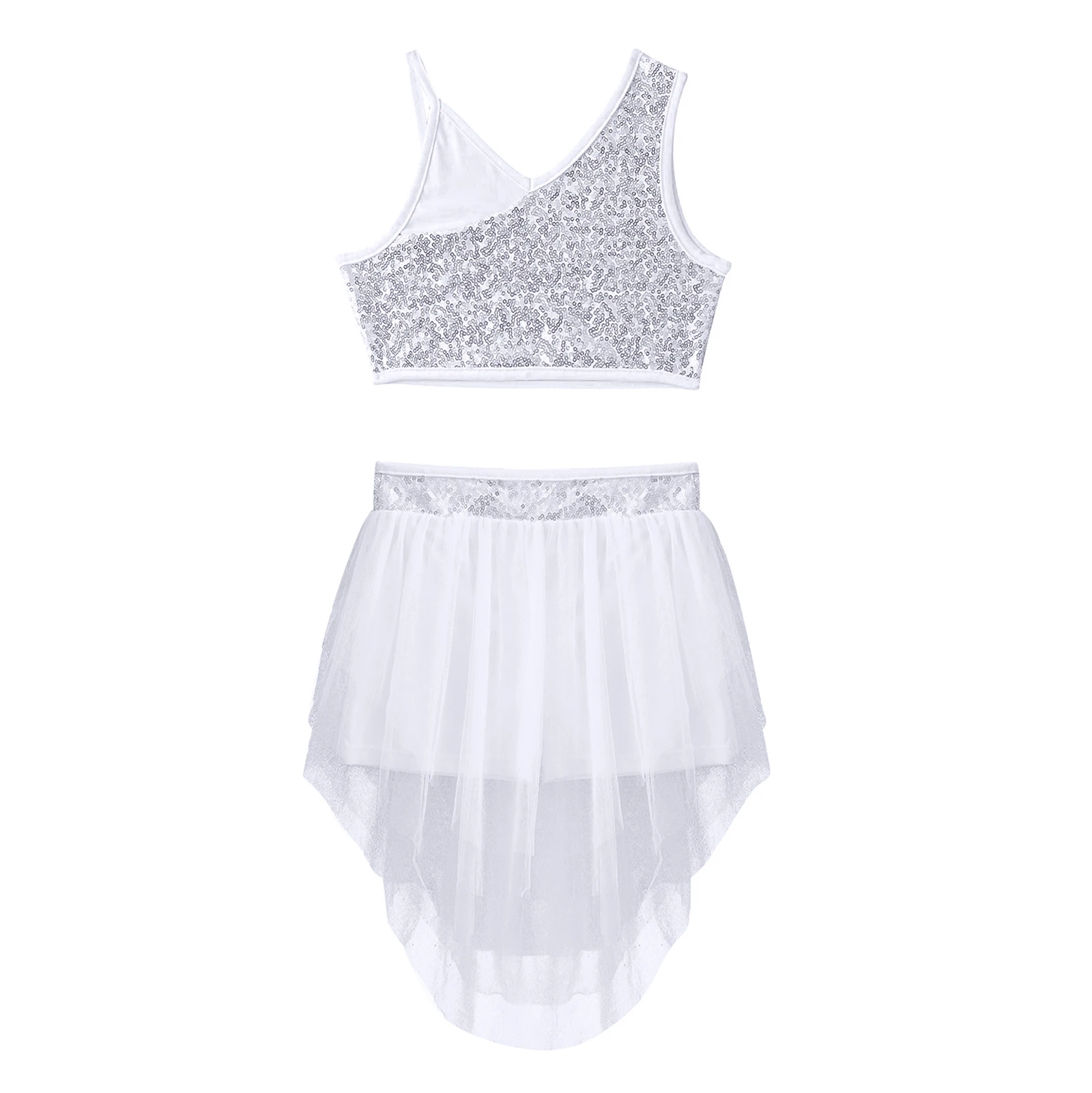 Kinder Mädchen Ballett Tanz kleid Outfit Rumba Salsa Pailletten Crop Top mit Mesh Tutu Rock Set für Jazz Ballroom Dance Performance