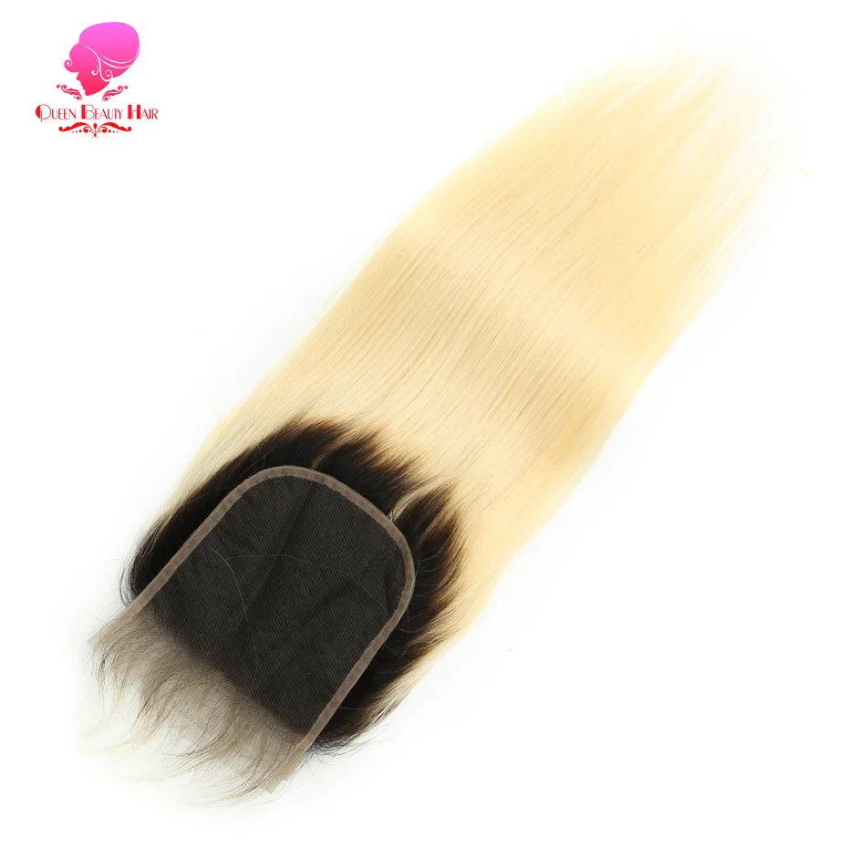Königin Schönheit 3 Bündel und Verschluss 2 Ton dunkle Wurzeln 1b/613 Ombre blonde brasilia nische gerade Bündel remy menschliches Haar mit Verschluss – Detail 10