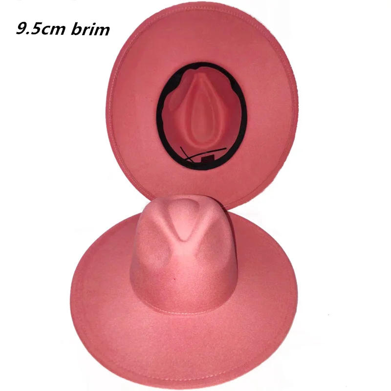 9.5cm monochrome fedora hat latest watermelon red European and American felt hat men's jazz hat top hat ladies шляпа женская