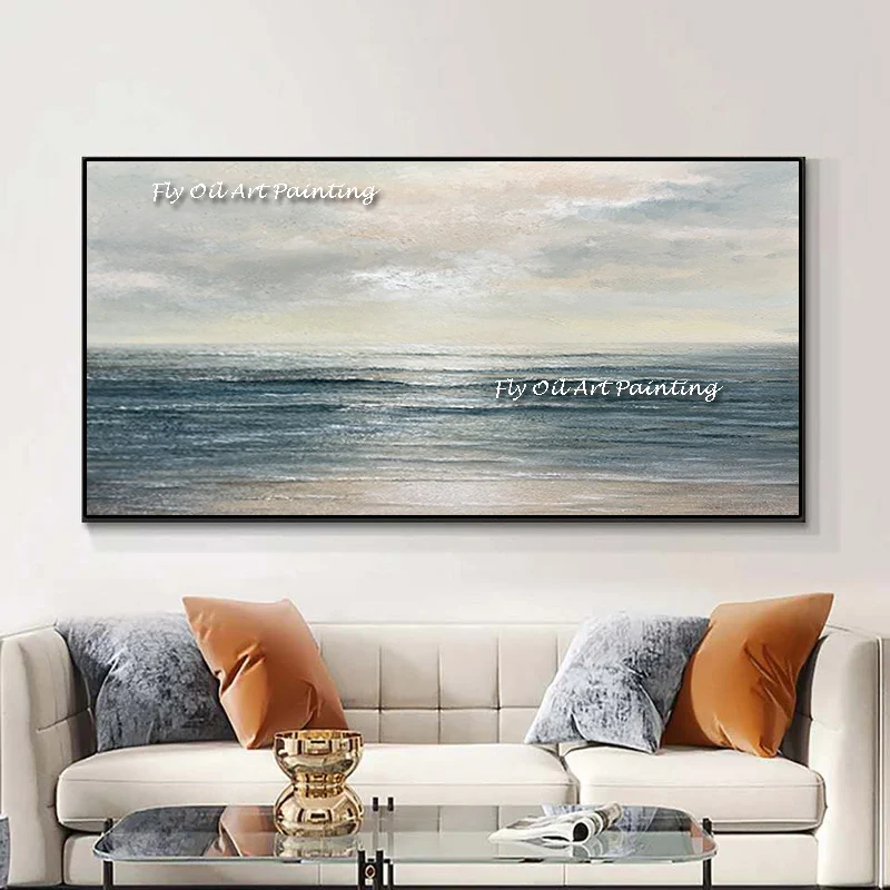 100% Handmade Oil painting  abstract sea level porch seascape painting nordic european modern landscape  luxury decoration