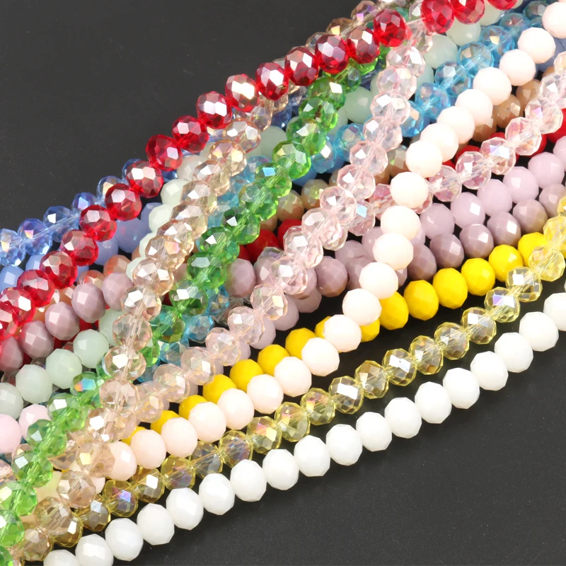 3/4/6/8mm Faceted Round Austria Crystal Beads Shiny Glass Rondelle Spacer Beads for Needlework Jewelry Making Diy Bracelet 15\'\'