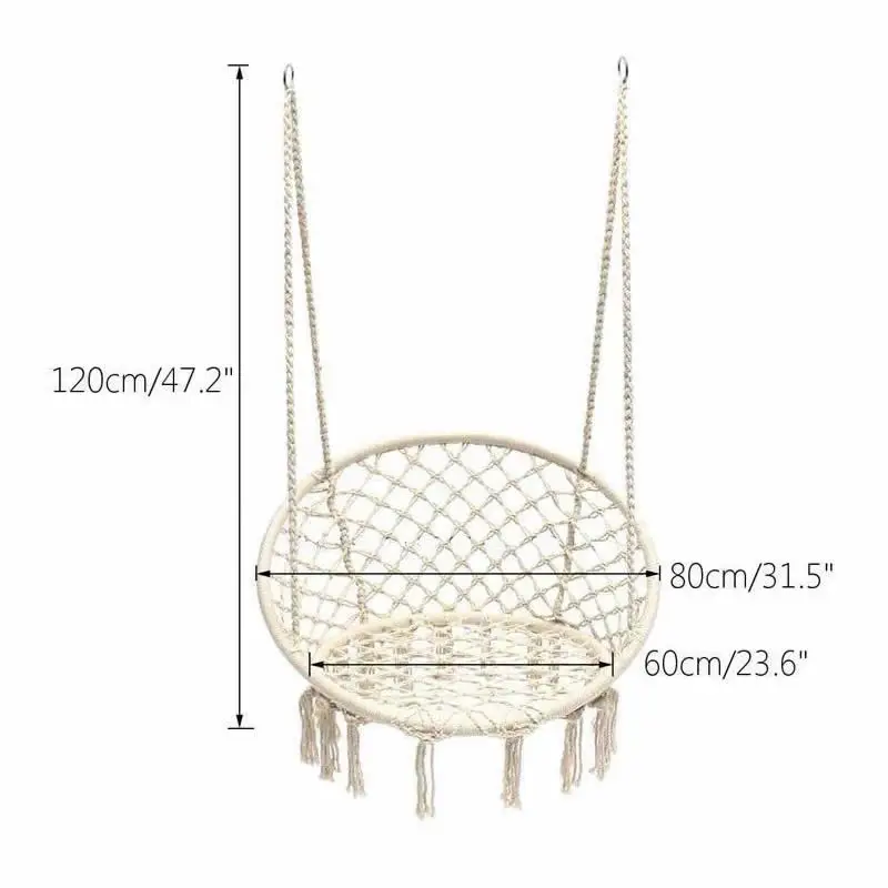 Swing Chair Hammock-Rope Garden-Seat Hanging Beige Safety Nordic-Style Knitting For Yard