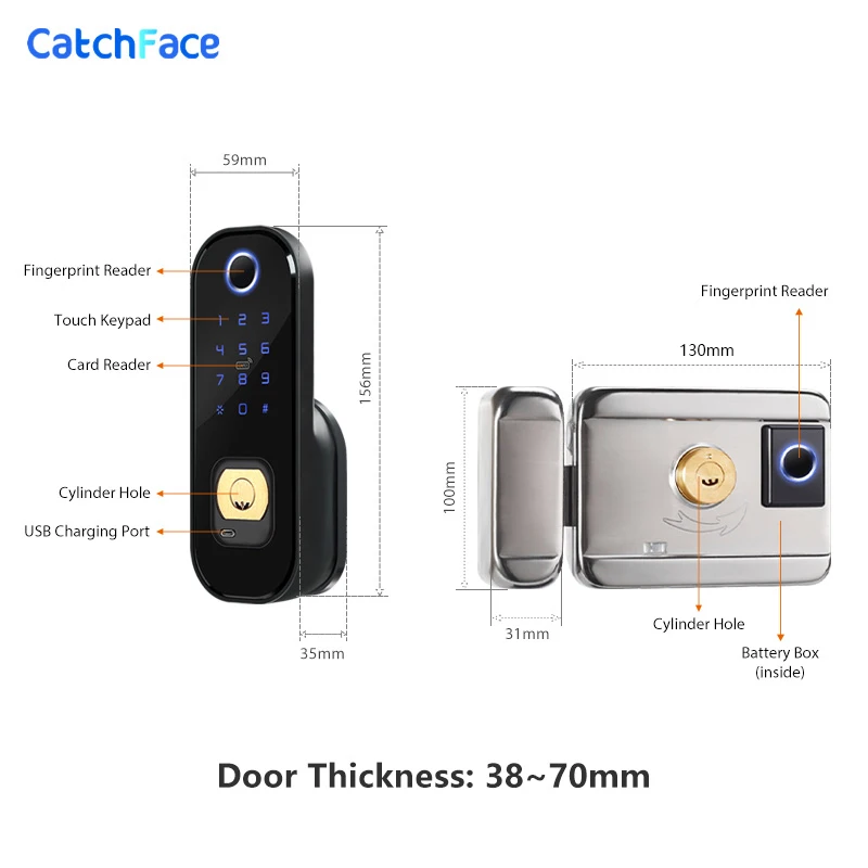 Electronic Door Lock DOUBLE SIDED Garden Outdoor Gate Lock Tuya app Wifi Passcode Rfid Card Keyless Front Fingerprint Lock