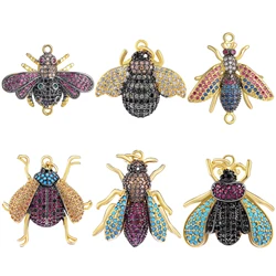 Juya Handmade Rainbow Cubic Zirconia Insect Fly Bee Butterfly Beetles Charms For DIY Hip-Hop Pendant Bracelet Necklace Making