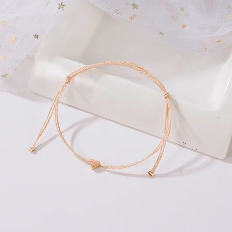 Handmade Korean Beige Rope Bracelet Men Adjustable Minimalist String Heart Bracelet Women Jewelry